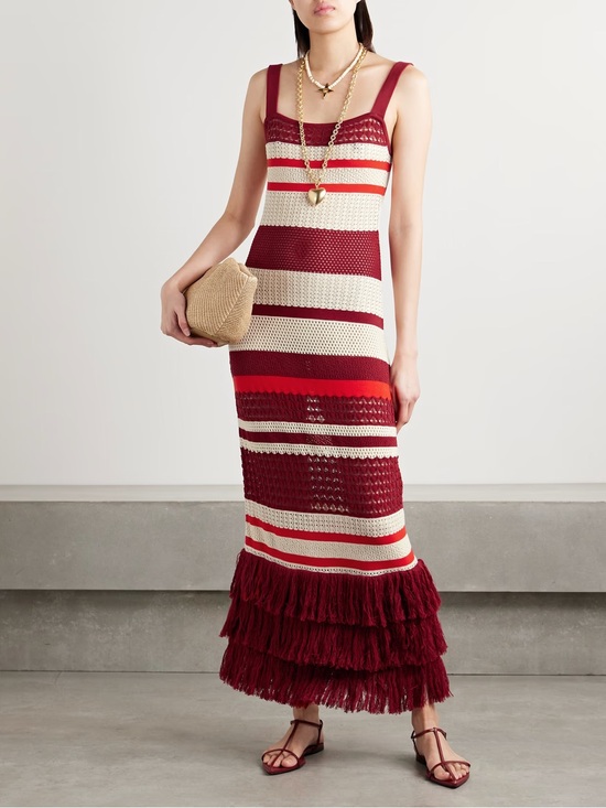 Johanna Ortiz Dresses & Skirts - Johanna Ortiz Embayed Fringed Crochet Pima Cotton Maxi Dress